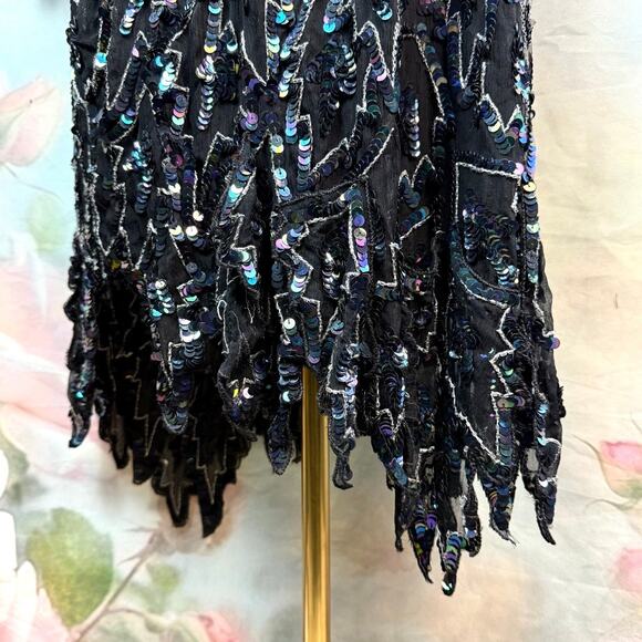 Vintage Saint Honore 100% Silk Beaded & Sequin Jagged Edge Midi Shift Dress - Picture 4 of 10